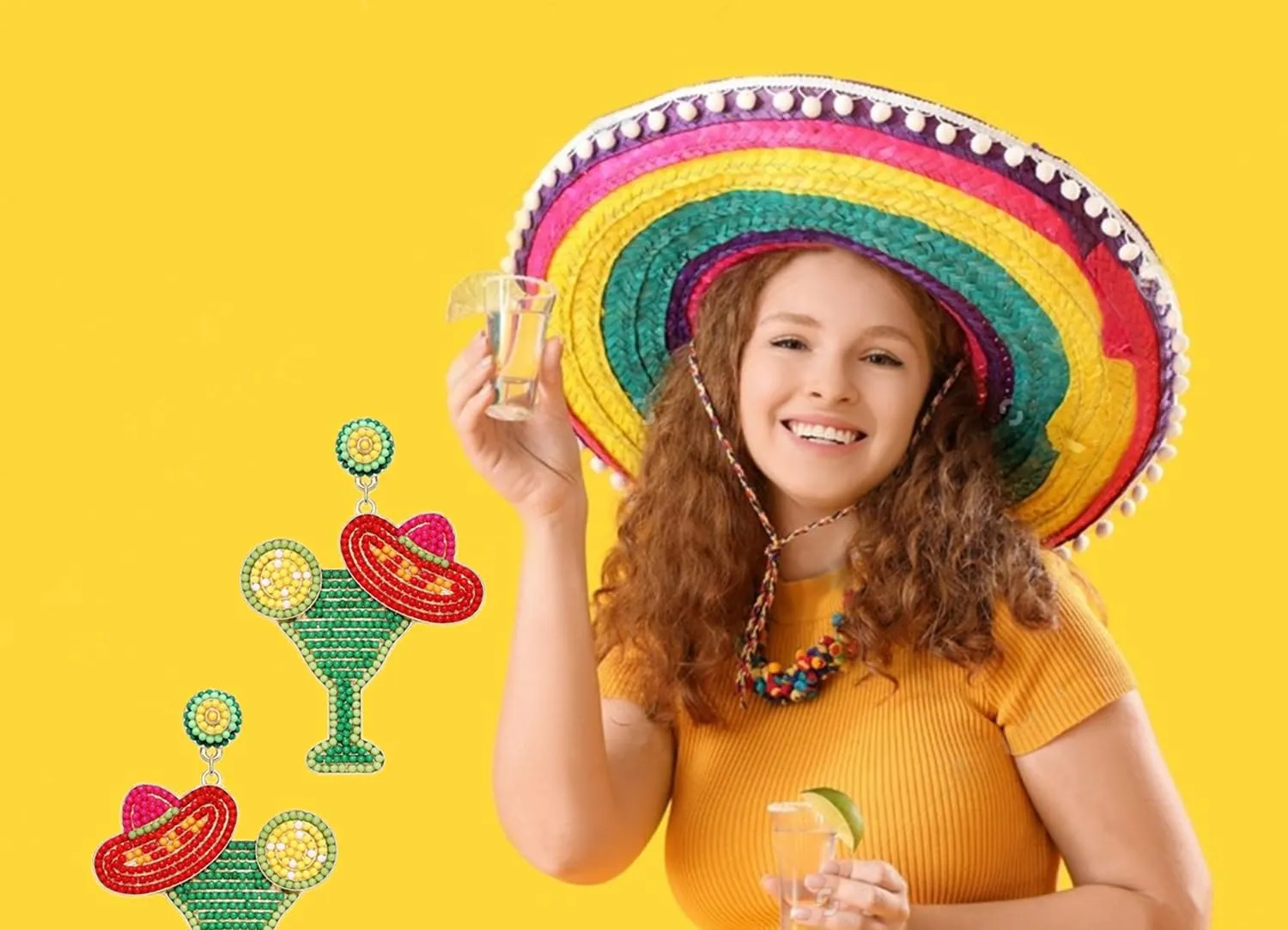 Beaded Fiesta Earrings Cin-co De Mayo Earrings Sombrero Chili Hats Mexican Dangle Earrings for Women Girls Mexican Theme Birthday Party Jewelry Gifts