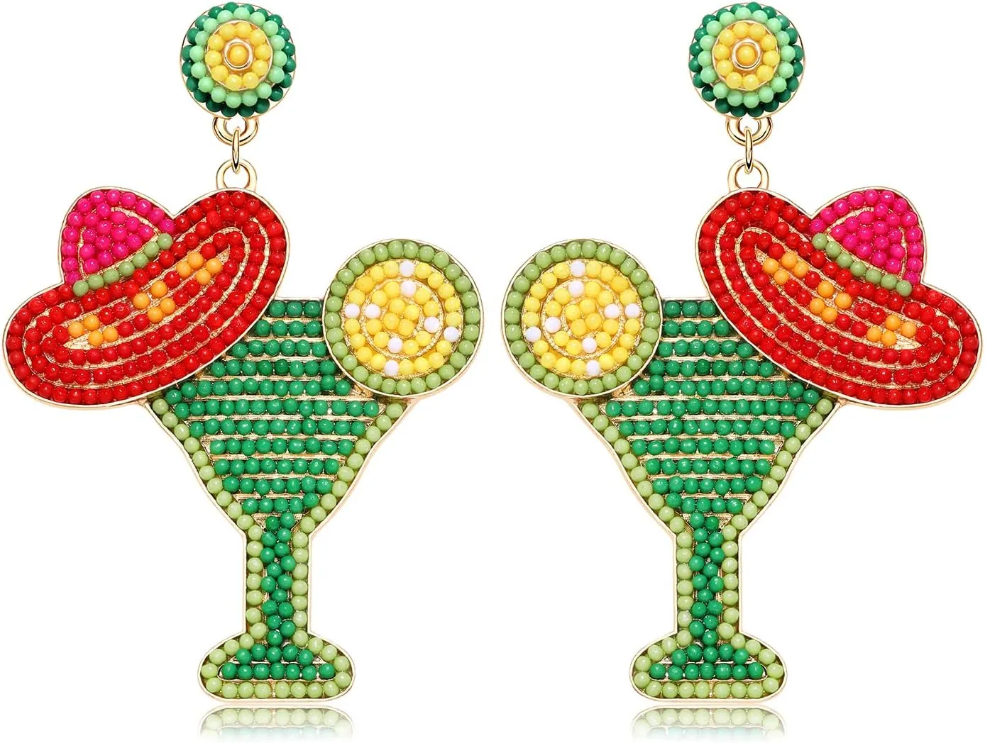 Beaded Fiesta Earrings Cin-co De Mayo Earrings Sombrero Chili Hats Mexican Dangle Earrings for Women Girls Mexican Theme Birthday Party Jewelry Gifts