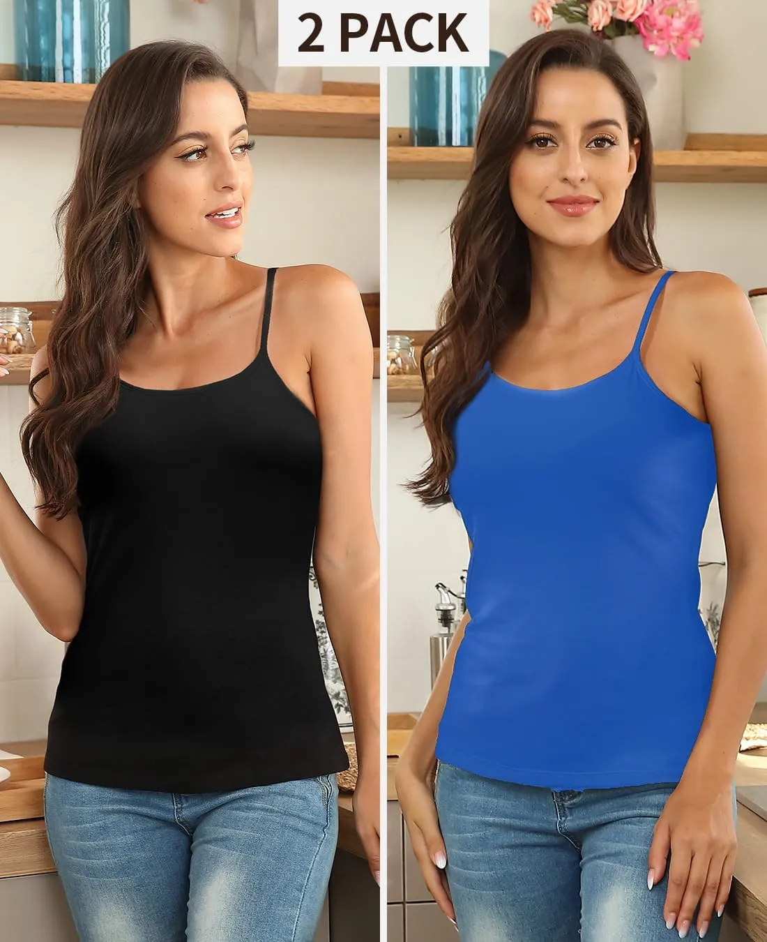 beautyin Cotton Camisole Tops for Women Shelf Bra Adjustable Spaghetti Strap Tank Top Basic Cami Undershirt
