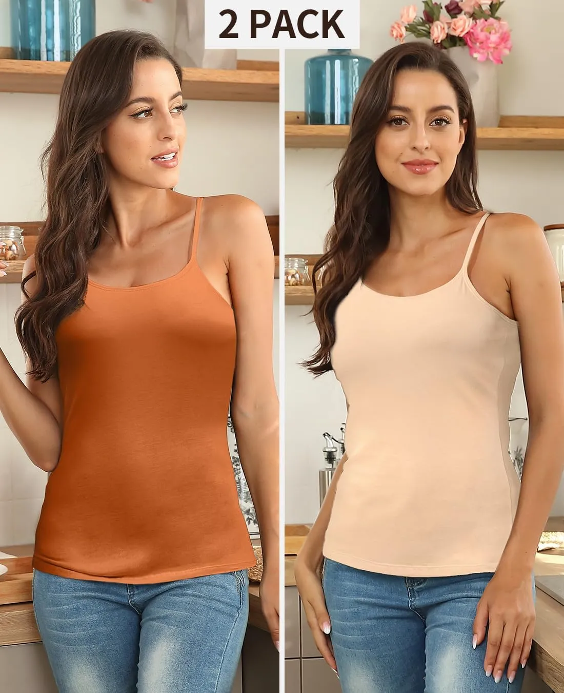 beautyin Cotton Camisole Tops for Women Shelf Bra Adjustable Spaghetti Strap Tank Top Basic Cami Undershirt