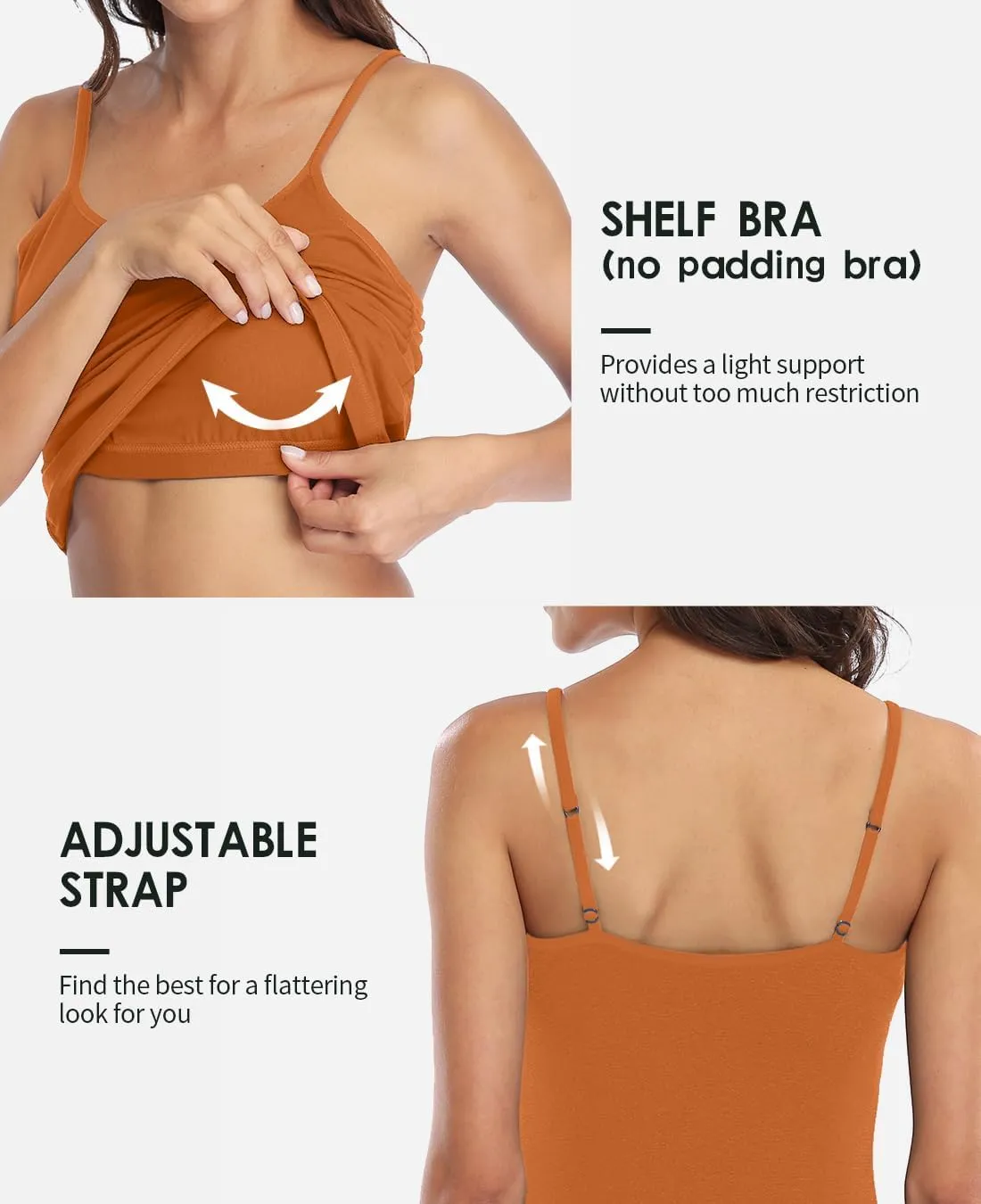 beautyin Cotton Camisole Tops for Women Shelf Bra Adjustable Spaghetti Strap Tank Top Basic Cami Undershirt