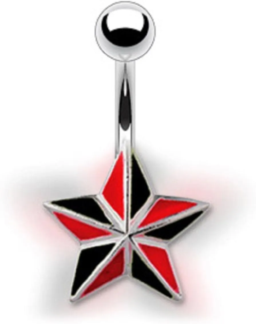 Belly Button Ring Black & Red Star Navel Ring Body Jewelry 14g 3/8'' [Jewelry]