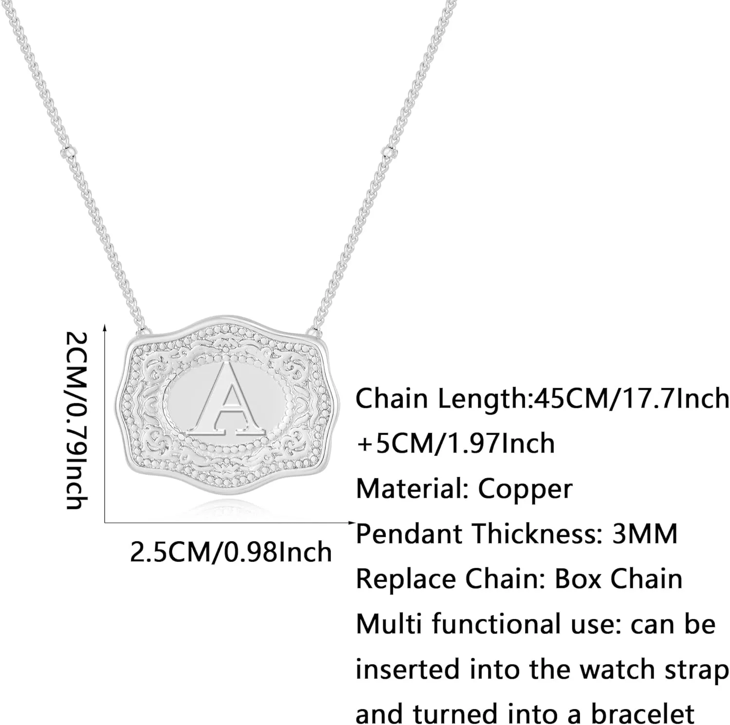 Belt Buckle Initial Letter Necklace For Women,14k Gold Plated With Embossed Charm Pendant Necklaces Dainty Sliver Western Personalized Gift Jewelry