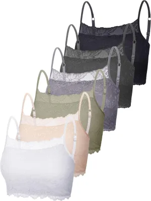 Bencailor 6 Pack Women's Lace Camisoles, Cleavage Cover up Tank Top Bralette Half Cropped Cami Bra for Girls