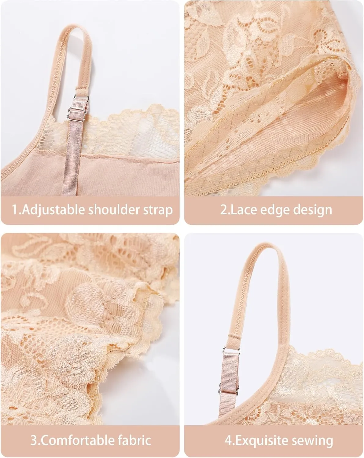 Bencailor 6 Pack Women's Lace Camisoles, Cleavage Cover up Tank Top Bralette Half Cropped Cami Bra for Girls