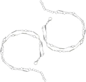 BESPORTBLE Metal Tube Anklet Jewelry for Women Double Layered Ankle Bracelet Silver Ankle Jewelry