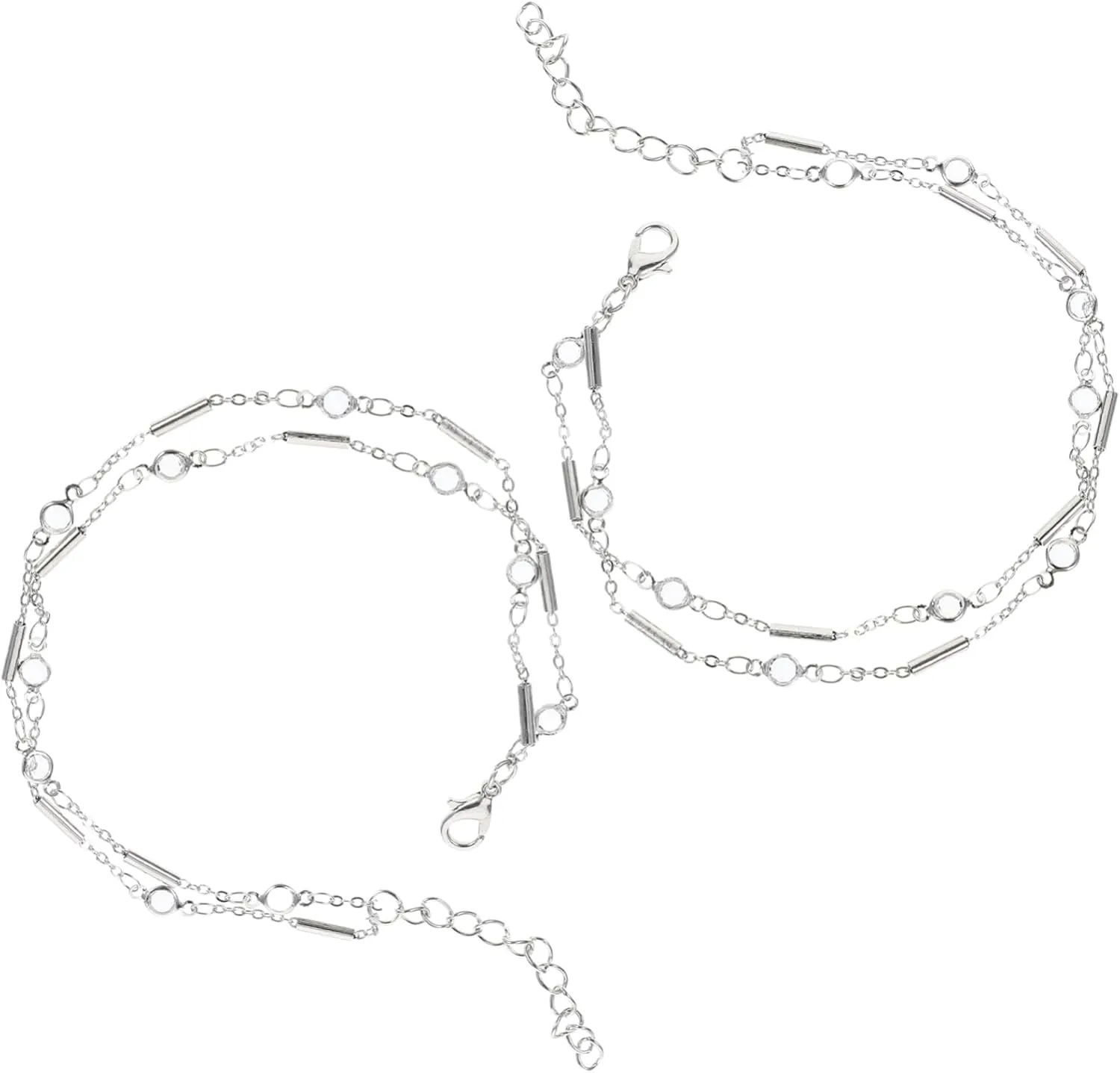 BESPORTBLE Metal Tube Anklet Jewelry for Women Double Layered Ankle Bracelet Silver Ankle Jewelry
