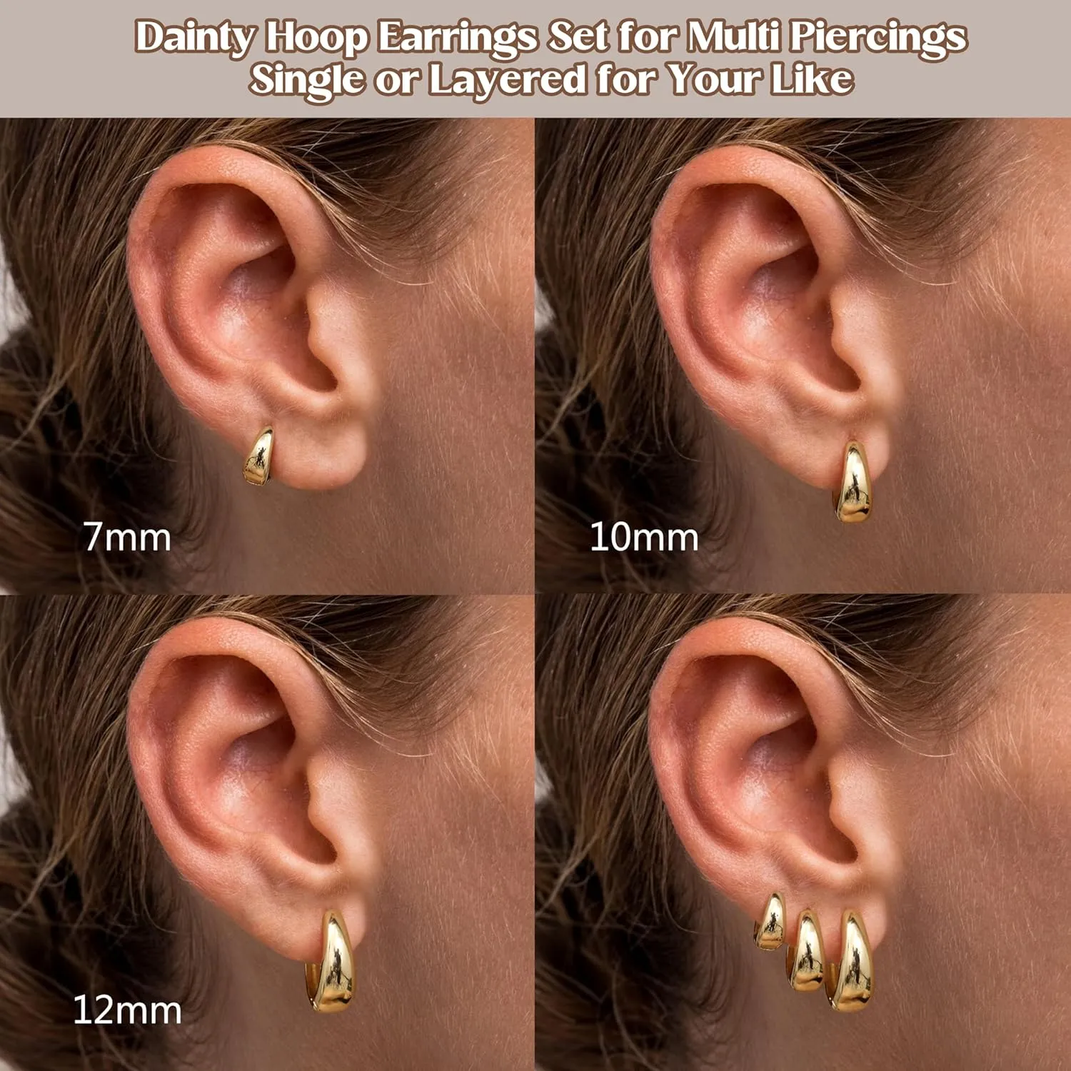 BESTEEL 3Pairs Gold Hoop Earrings Set for Women Chunky Gold Silver Earring 14K Gold Filled Hypoallergenic Small Huggie Hoops Lightweight Tiny Thick Trendy Hoop Earrings Stacks for Multiple Piercing