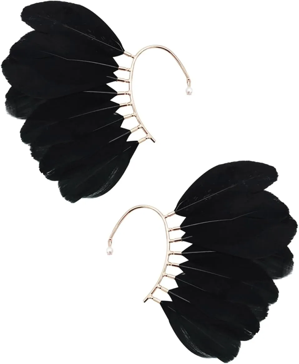 BESTYASH Elegant Plume Earrings Women's Ear Cuffs Full Ear Cuff Earrings Non Piercing Ethnic Style Earrings