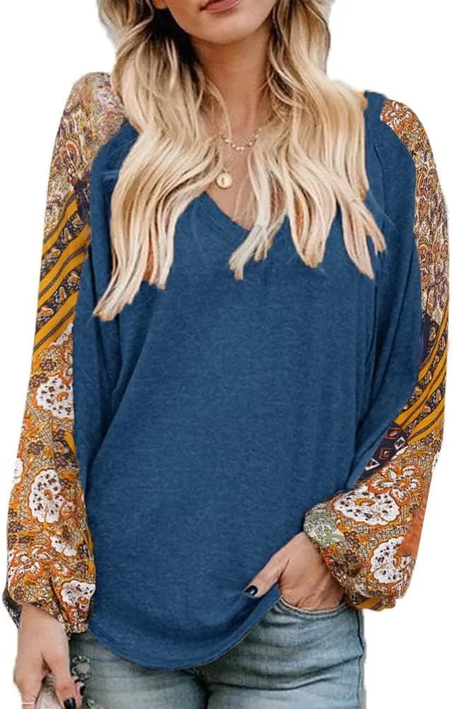 Beyove Boho Tops for Women Long Sleeve Fall Bohemian Casual Loose Fit Shirt Hippie Western Dressy Blouses