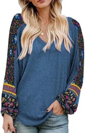 Beyove Boho Tops for Women Long Sleeve Fall Bohemian Casual Loose Fit Shirt Hippie Western Dressy Blouses