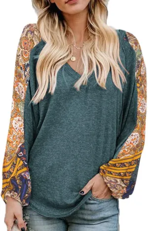 Beyove Boho Tops for Women Long Sleeve Fall Bohemian Casual Loose Fit Shirt Hippie Western Dressy Blouses