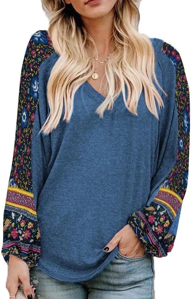 Beyove Boho Tops for Women Long Sleeve Fall Bohemian Casual Loose Fit Shirt Hippie Western Dressy Blouses