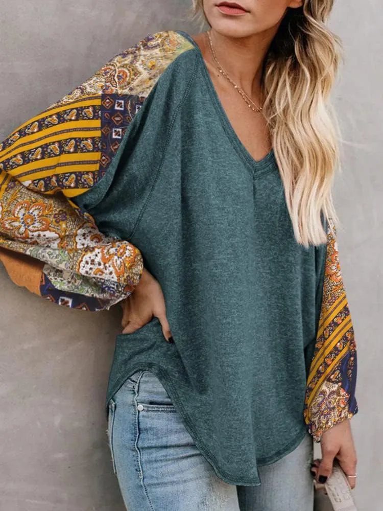 Beyove Boho Tops for Women Long Sleeve Fall Bohemian Casual Loose Fit Shirt Hippie Western Dressy Blouses