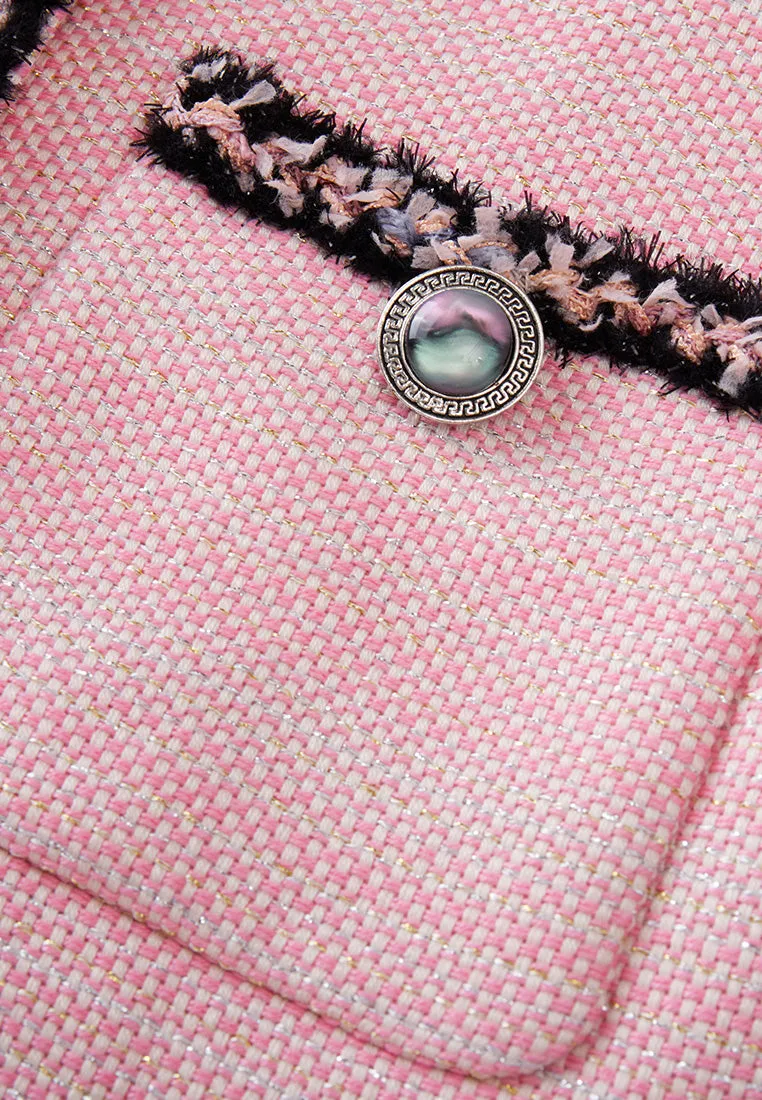 Black Trimmed Pink Tweed Jacket