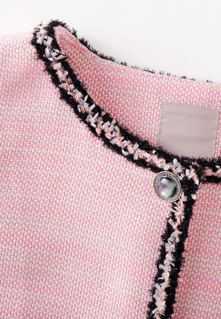 Black Trimmed Pink Tweed Jacket