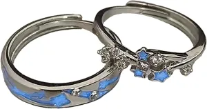 Blue Glow Star Promise Matching Rings for Couples Rings for Him and Her Set Friends Silver Diamond Wedding Cute Adjustable Dainty