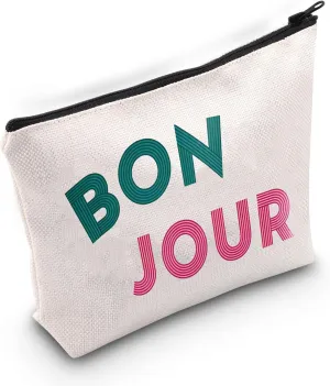BLUPARK Bon Jour Cosmetic Bag French Gift Women Bonjour Bag Gift For Paris Lover Travel To France Zpieer Pouch France Souvenir Gift (CB, Bonjour)