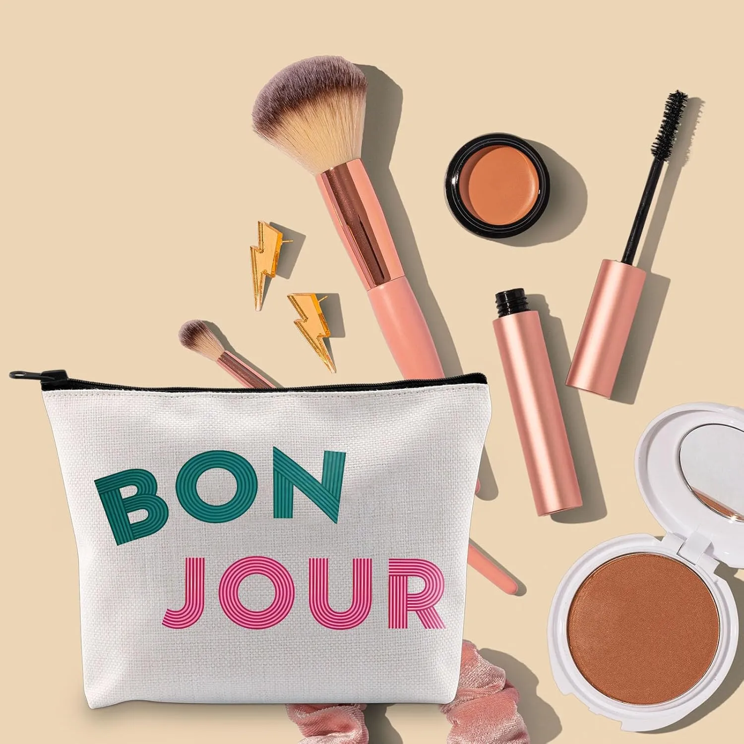 BLUPARK Bon Jour Cosmetic Bag French Gift Women Bonjour Bag Gift For Paris Lover Travel To France Zpieer Pouch France Souvenir Gift (CB, Bonjour)