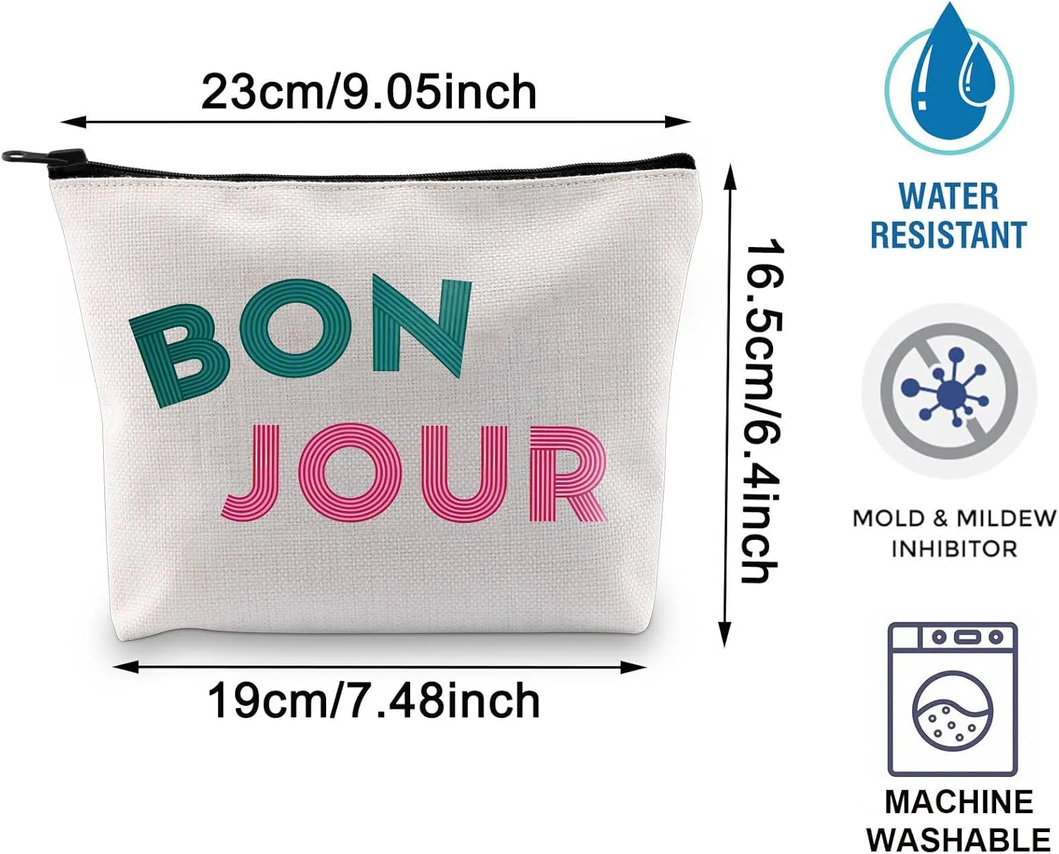 BLUPARK Bon Jour Cosmetic Bag French Gift Women Bonjour Bag Gift For Paris Lover Travel To France Zpieer Pouch France Souvenir Gift (CB, Bonjour)