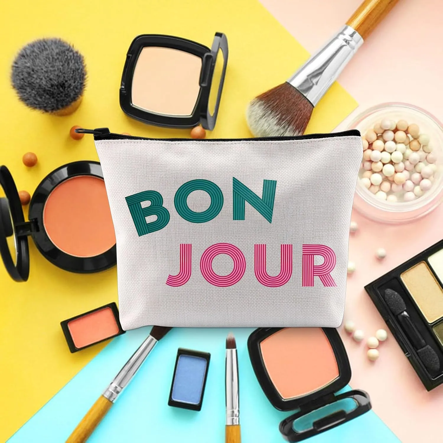 BLUPARK Bon Jour Cosmetic Bag French Gift Women Bonjour Bag Gift For Paris Lover Travel To France Zpieer Pouch France Souvenir Gift (CB, Bonjour)