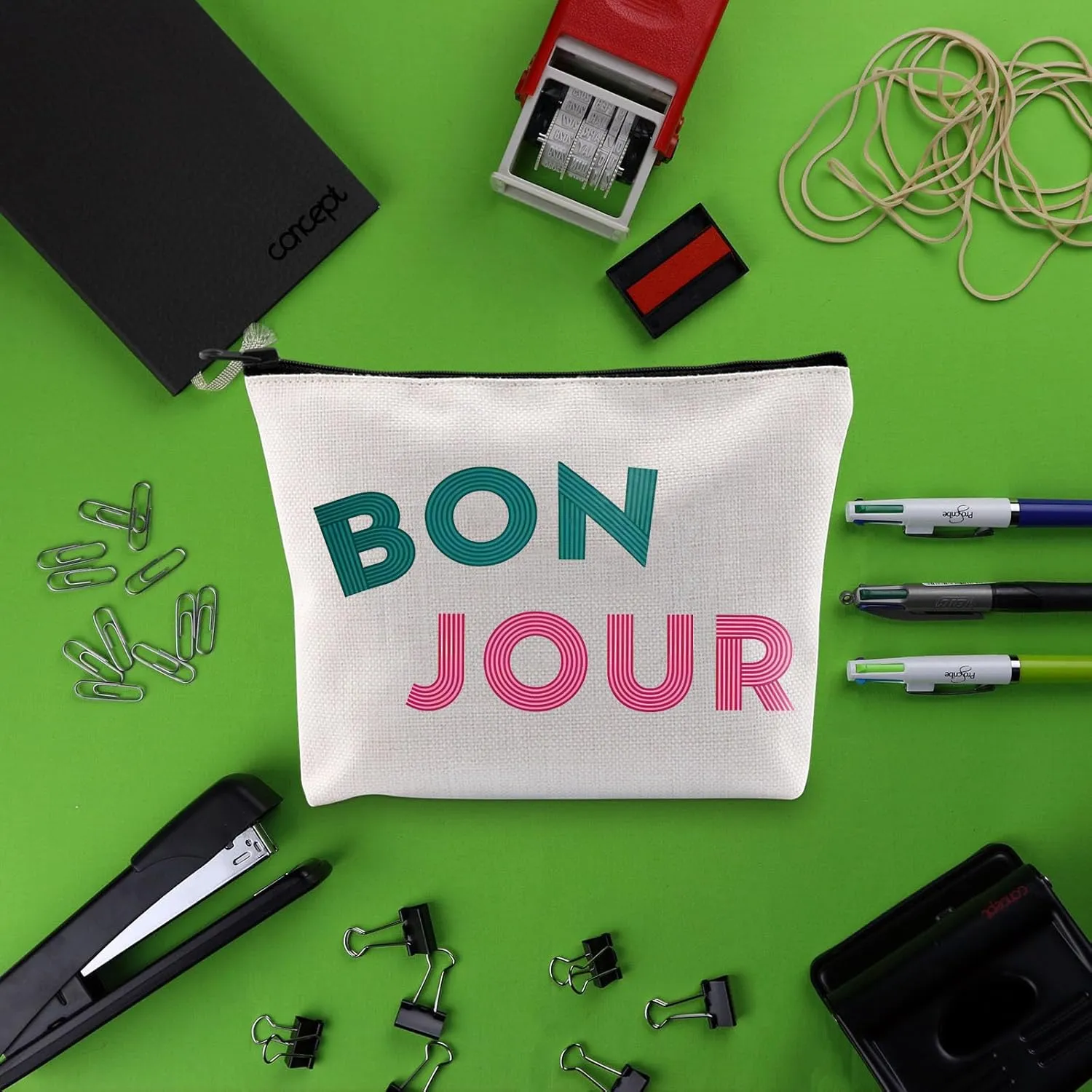 BLUPARK Bon Jour Cosmetic Bag French Gift Women Bonjour Bag Gift For Paris Lover Travel To France Zpieer Pouch France Souvenir Gift (CB, Bonjour)