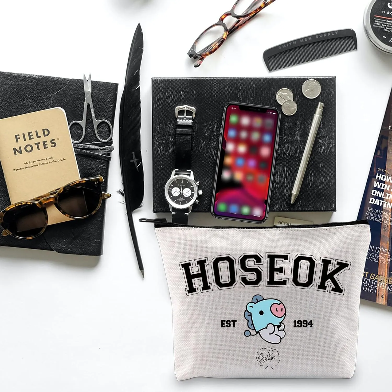 BLUPARK Singer Merch K-pop Characters Bag K-pop Team Gift for Army Singer Fan Gift B-T Inspired Zipper Pouch Bag (Hose Bag)