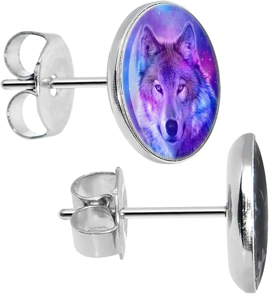Body Candy Stainless Steel Harmonious Universe and Wolf Stud Earrings