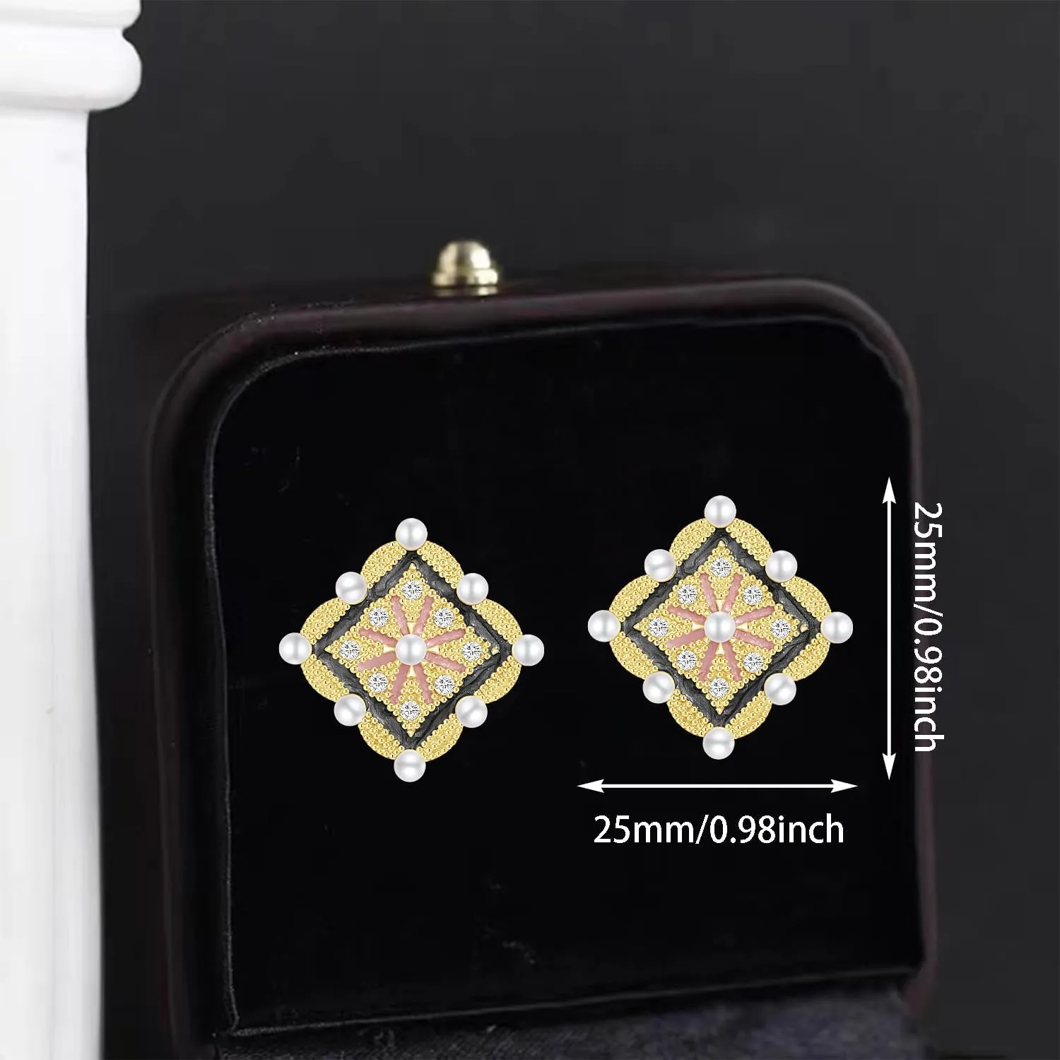 Bohemian Lightweight Crystal Enamel Flower Geometry Square Stud Earrings Sparkly Rhinestone Peal Floral Tiny Dangle Drop Earrings For Women Jewelry Gifts