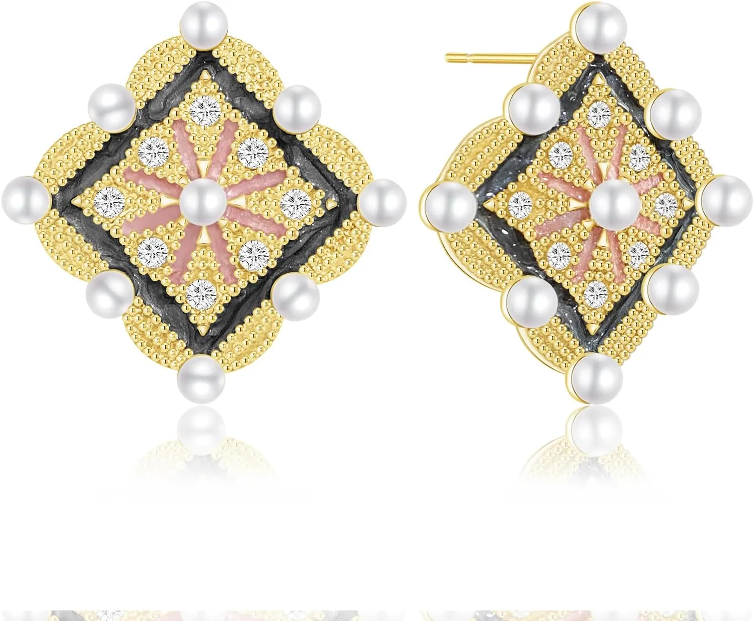 Bohemian Lightweight Crystal Enamel Flower Geometry Square Stud Earrings Sparkly Rhinestone Peal Floral Tiny Dangle Drop Earrings For Women Jewelry Gifts