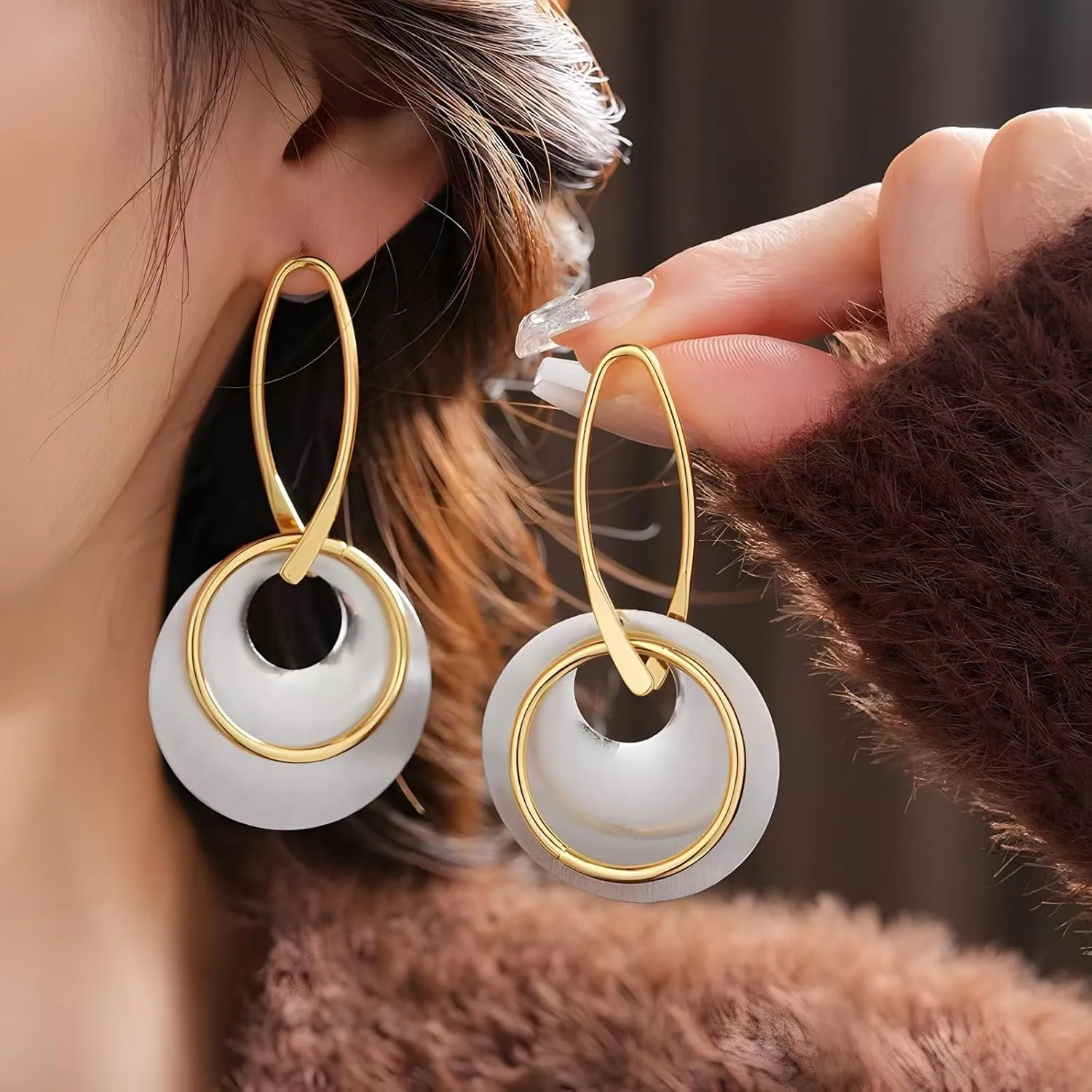 Boho Vintage Drop Earrings, Statement Irregular Hollow Earrings for Women, Geometric Round Waterdrop Leaf Handmade Dangle Earrings, Ethnic Style Vintage Bohemian Set as Birthday Christmas Gifts