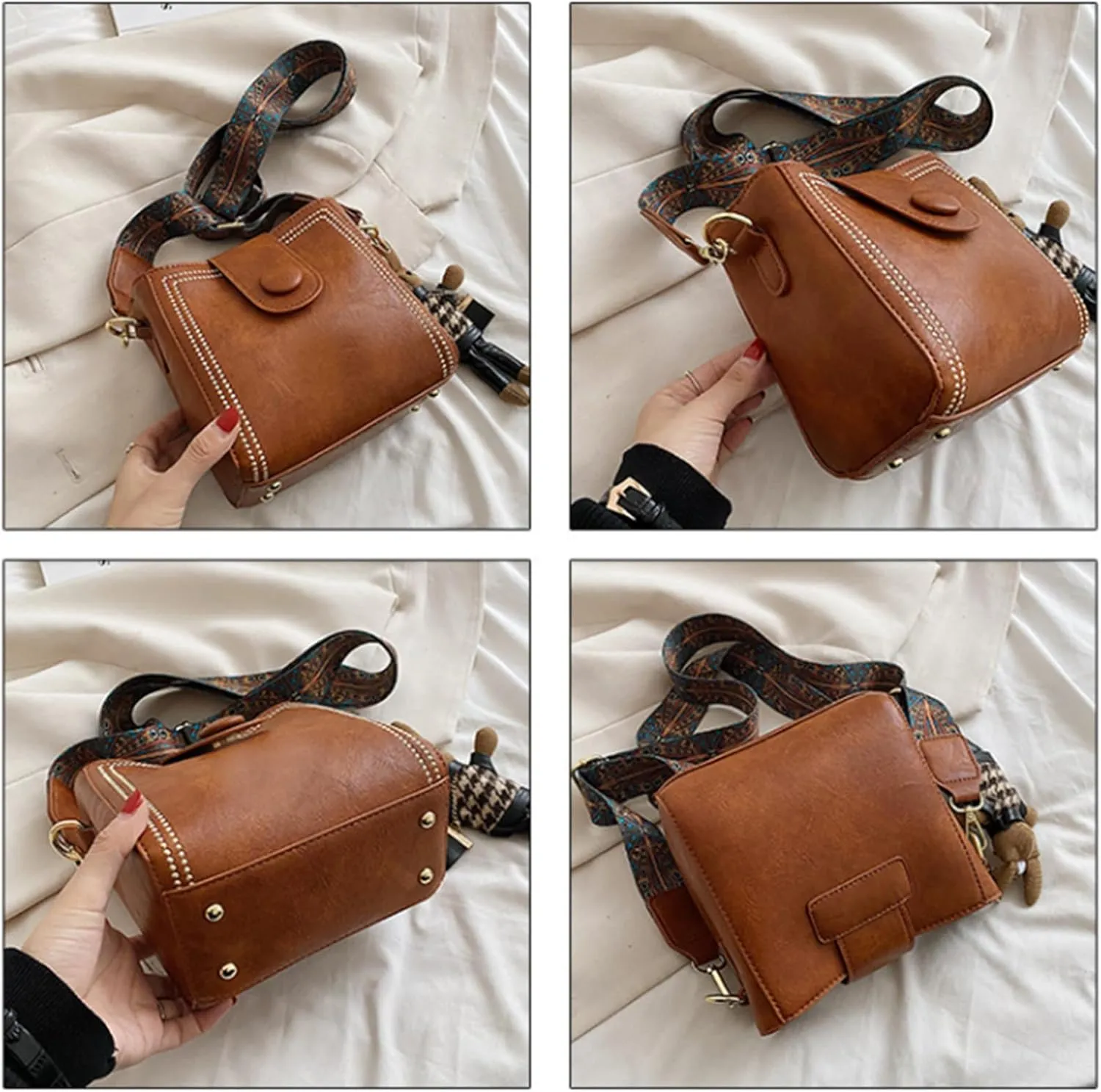 Bootara Bucket Bag, Women's Vintage Bunny Charm Bucket Bag, Crossbody with Adjustable Wider Shoulder Strap
