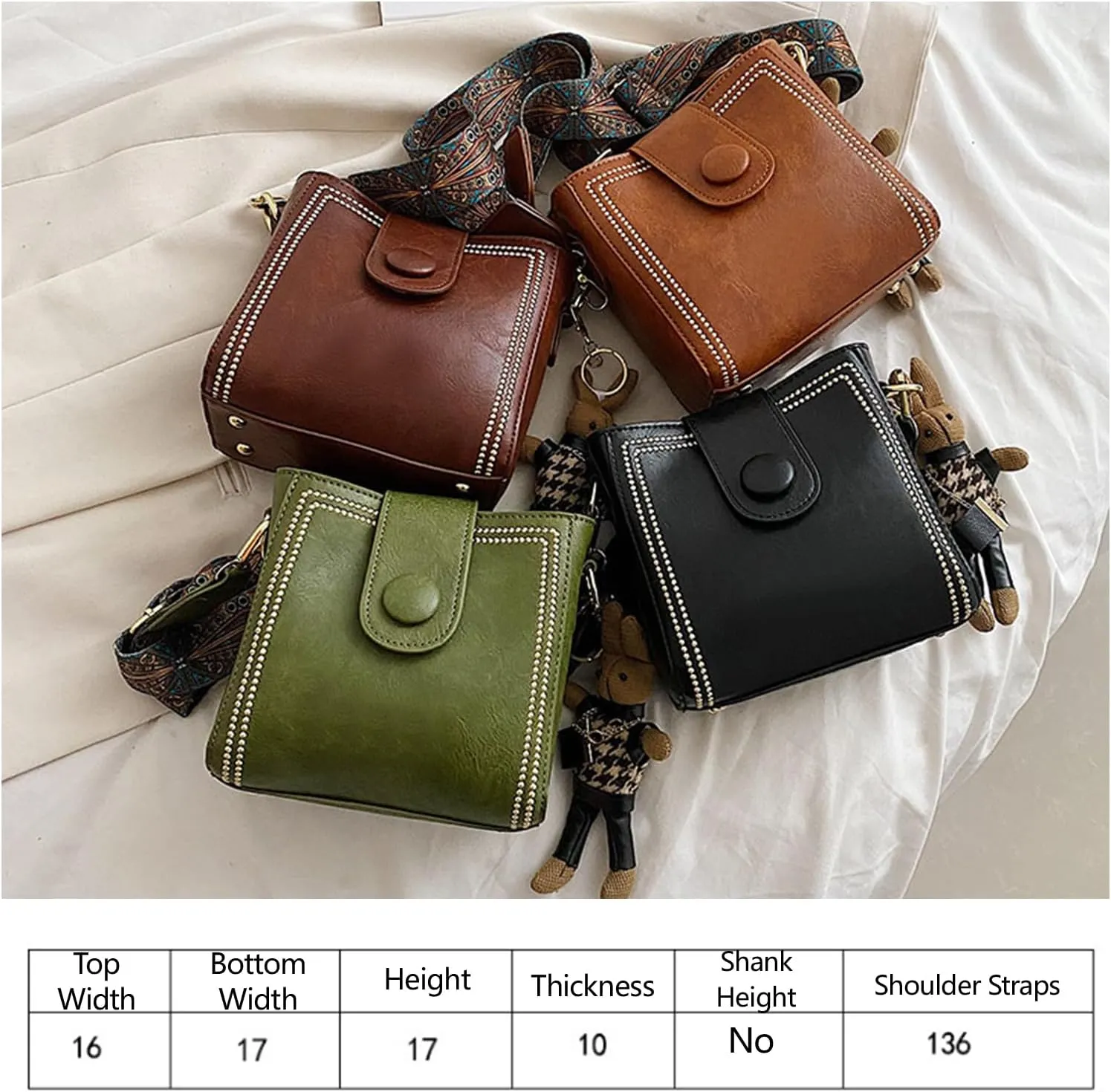 Bootara Bucket Bag, Women's Vintage Bunny Charm Bucket Bag, Crossbody with Adjustable Wider Shoulder Strap