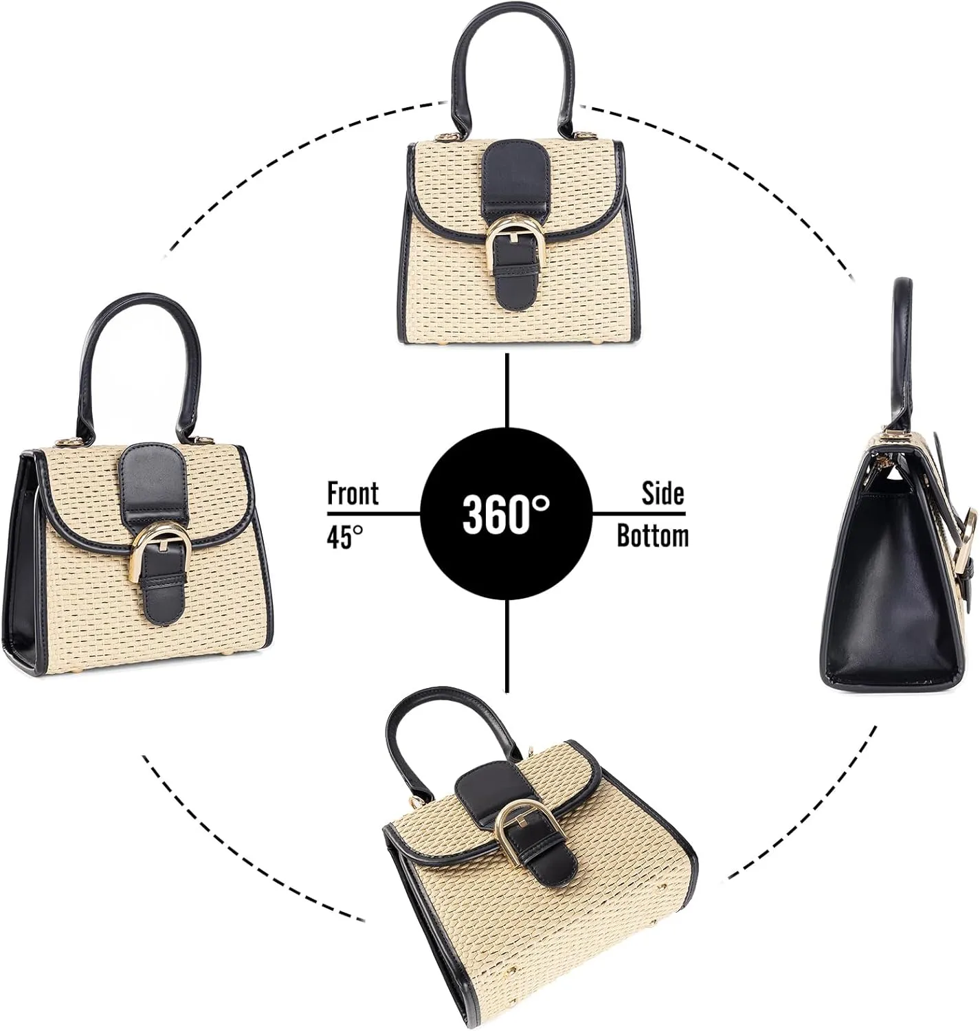 boshiho Retro Straw Woven Handbag Womens Small Cross Body Bag Shoulder Messenger Satchel