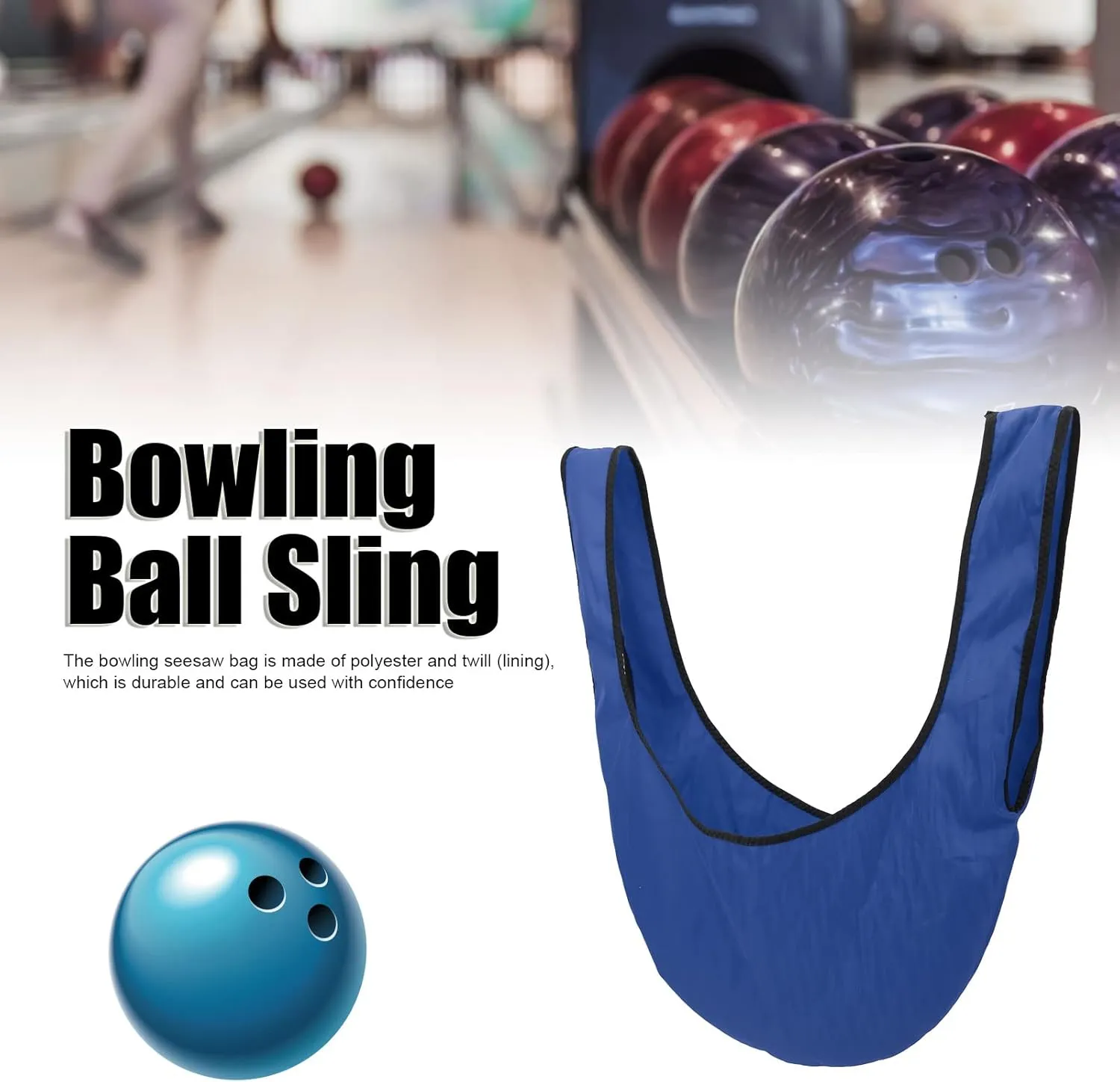Bowling Seesaw Bag Holder, Polyester Twill Lining Handle Design Portable Bowling Ball Sling Carrier Polisher Bag, 60cm Length