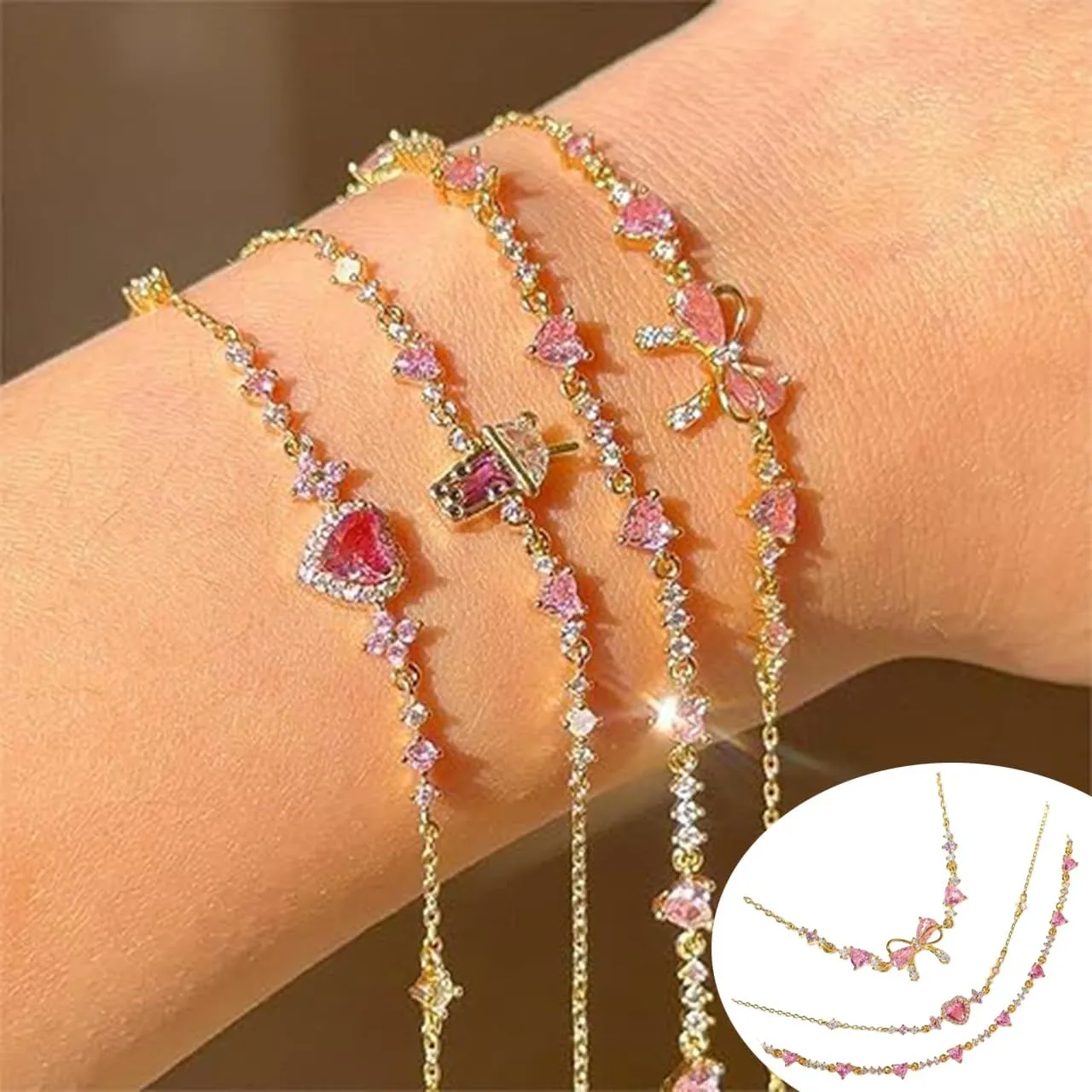 BowZircon Bracelets - Friendship is Like a Bows, Ribbon Bow Beaded Chain Bracelets, Adjustable Friendship Jewelry Gift