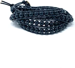 Bracelet Jewelry Black Onyx Wrap Women Men Teen Unisex Boho Surfer Jewelry - J-1990