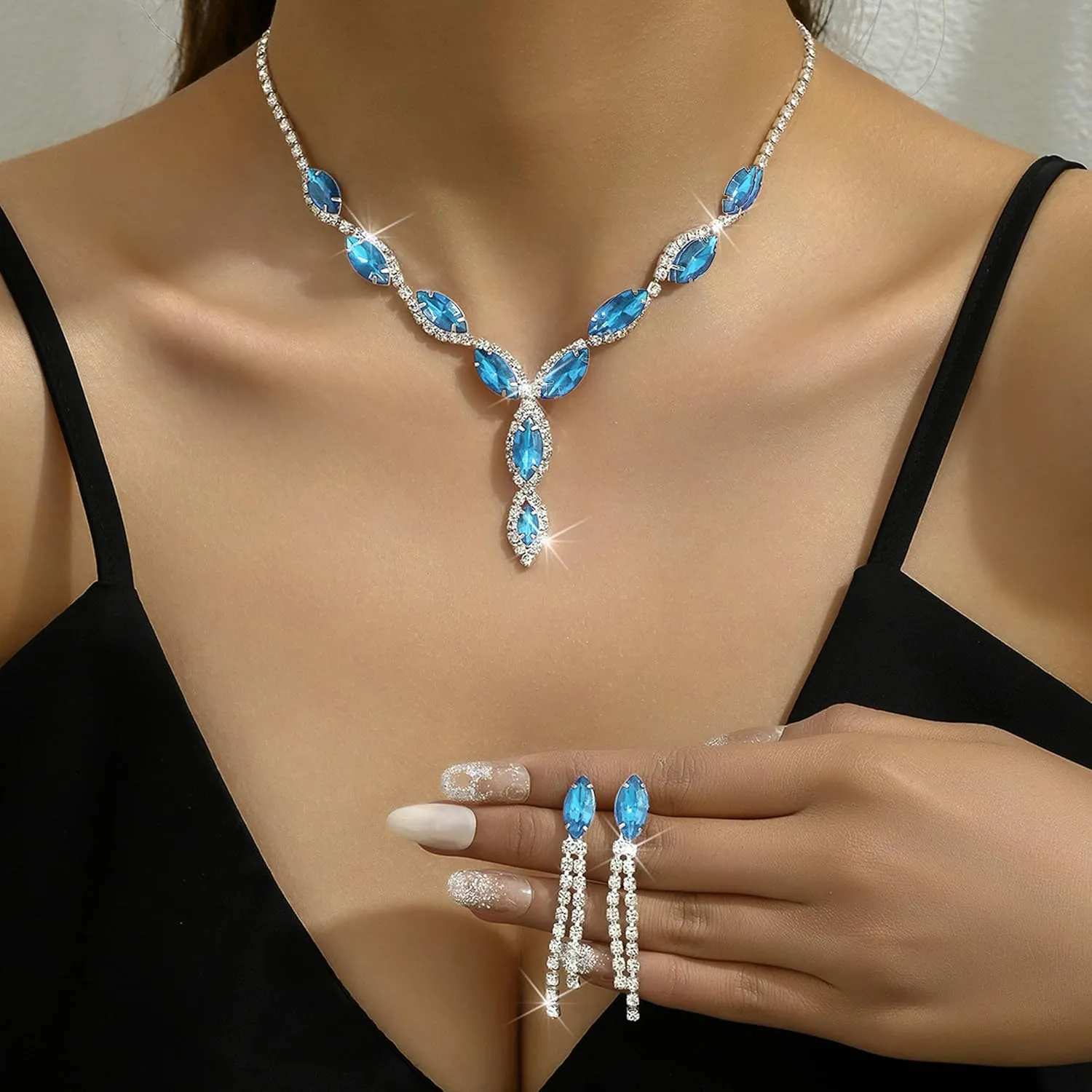 Bridal Wedding Jewelry Sets for Brides Bridesmaid Formal Rhinestone Necklace and Earrings Set Costume Jewelry for Women Prom Jewelry Set Accessories for Wedding Day