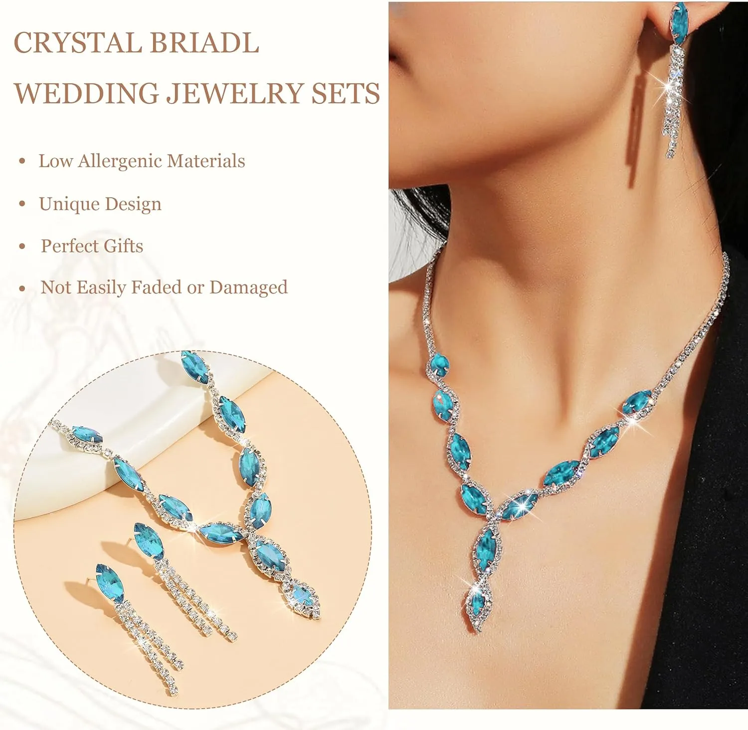 Bridal Wedding Jewelry Sets for Brides Bridesmaid Formal Rhinestone Necklace and Earrings Set Costume Jewelry for Women Prom Jewelry Set Accessories for Wedding Day