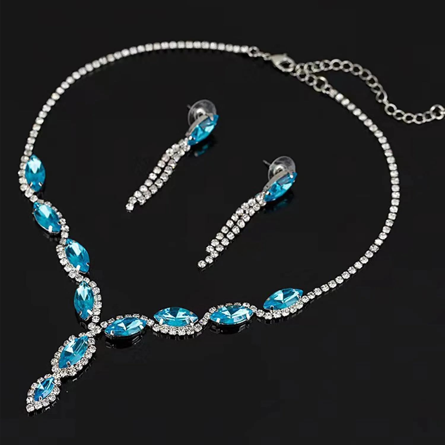 Bridal Wedding Jewelry Sets for Brides Bridesmaid Formal Rhinestone Necklace and Earrings Set Costume Jewelry for Women Prom Jewelry Set Accessories for Wedding Day