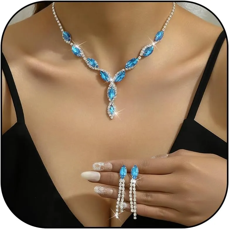 Bridal Wedding Jewelry Sets for Brides Bridesmaid Formal Rhinestone Necklace and Earrings Set Costume Jewelry for Women Prom Jewelry Set Accessories for Wedding Day