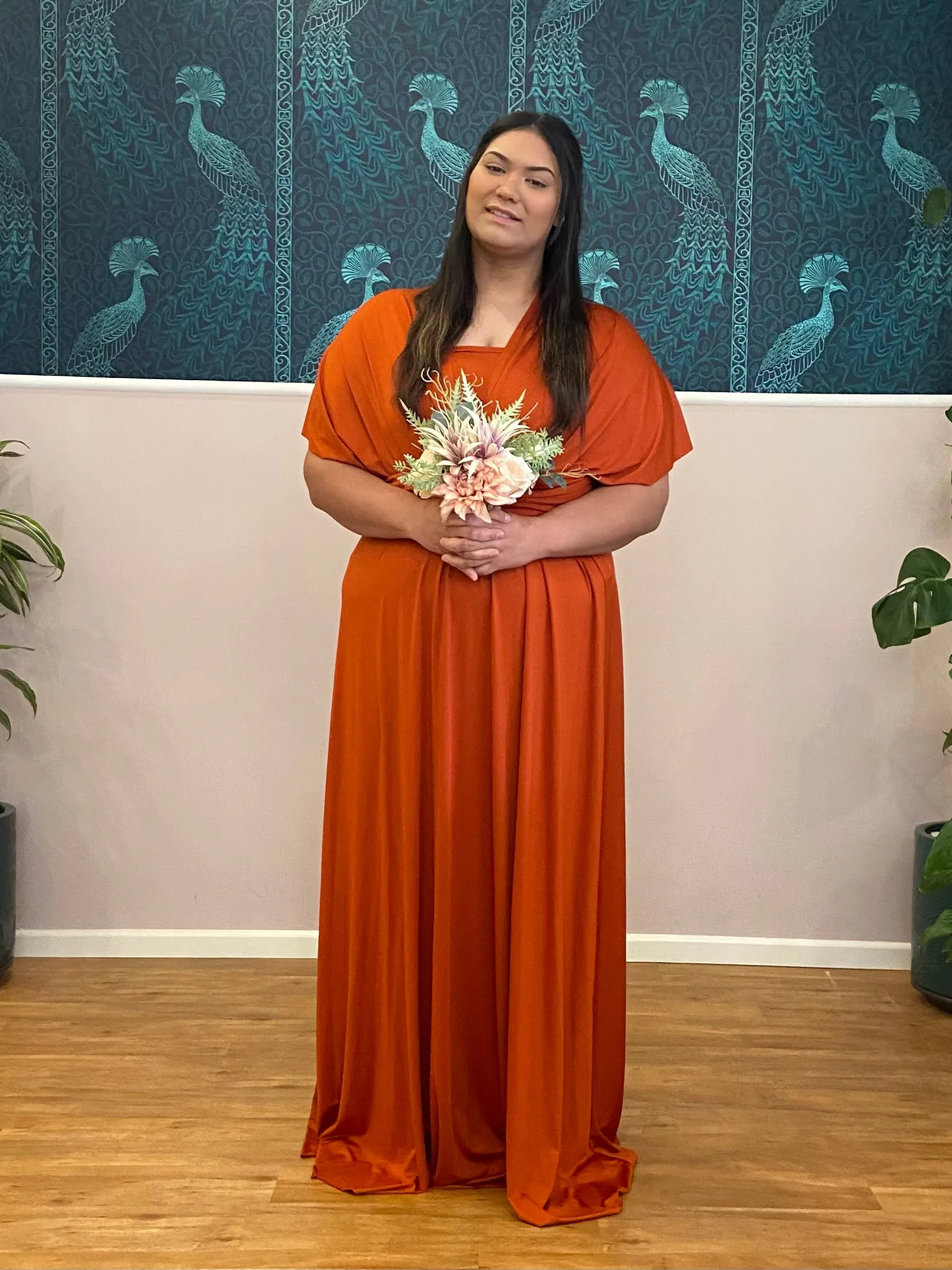 Bright Burnt Orange Infinity bridesmaid dress Express NZ wide