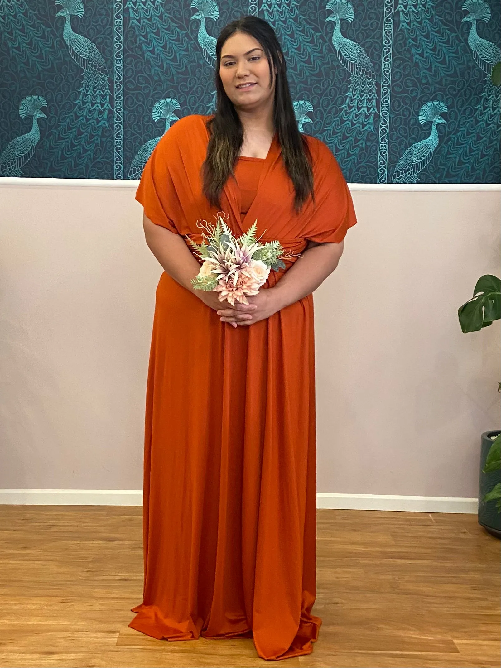 Bright Burnt Orange Infinity bridesmaid dress Express NZ wide