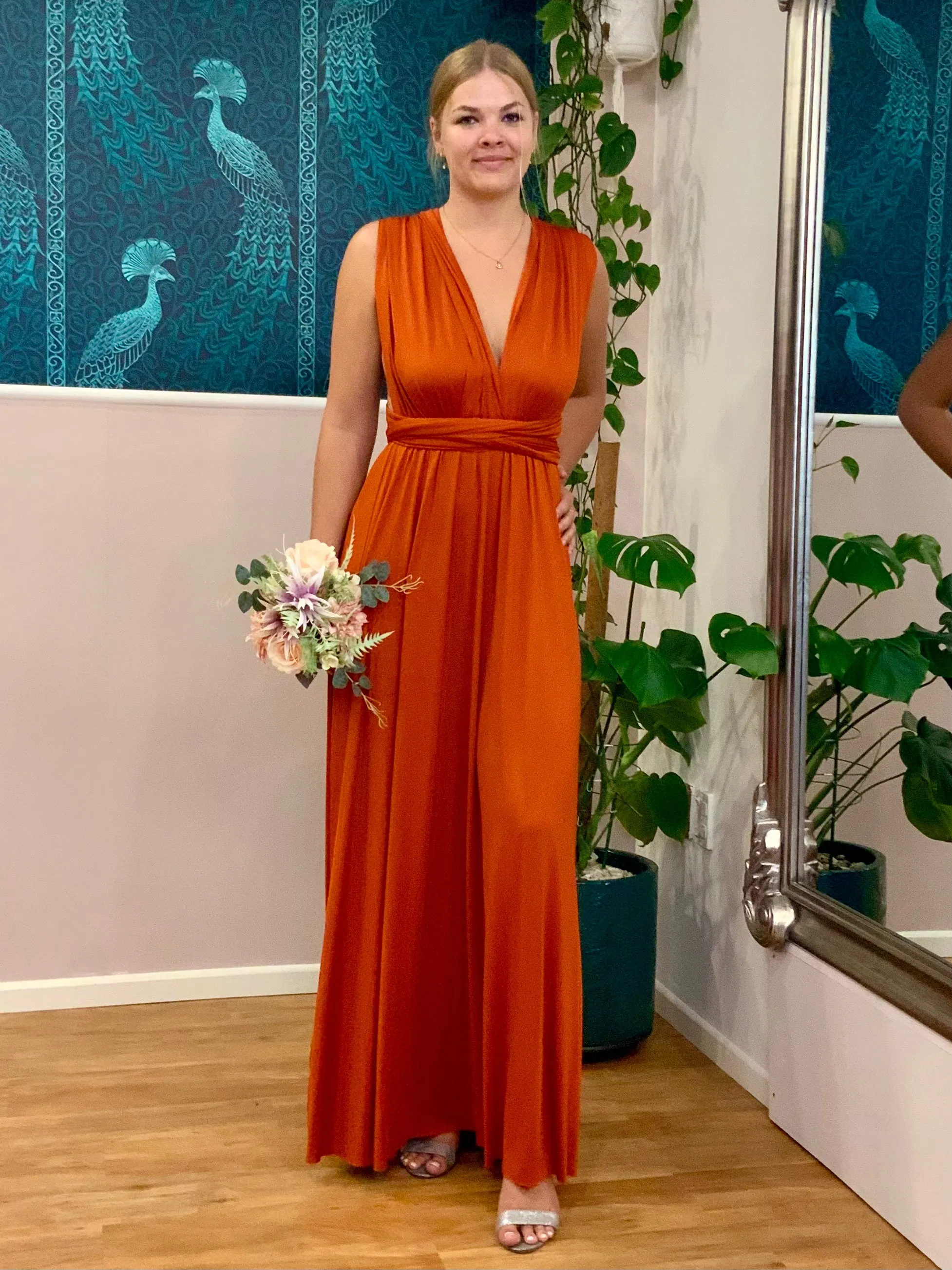Bright Burnt Orange Infinity bridesmaid dress Express NZ wide