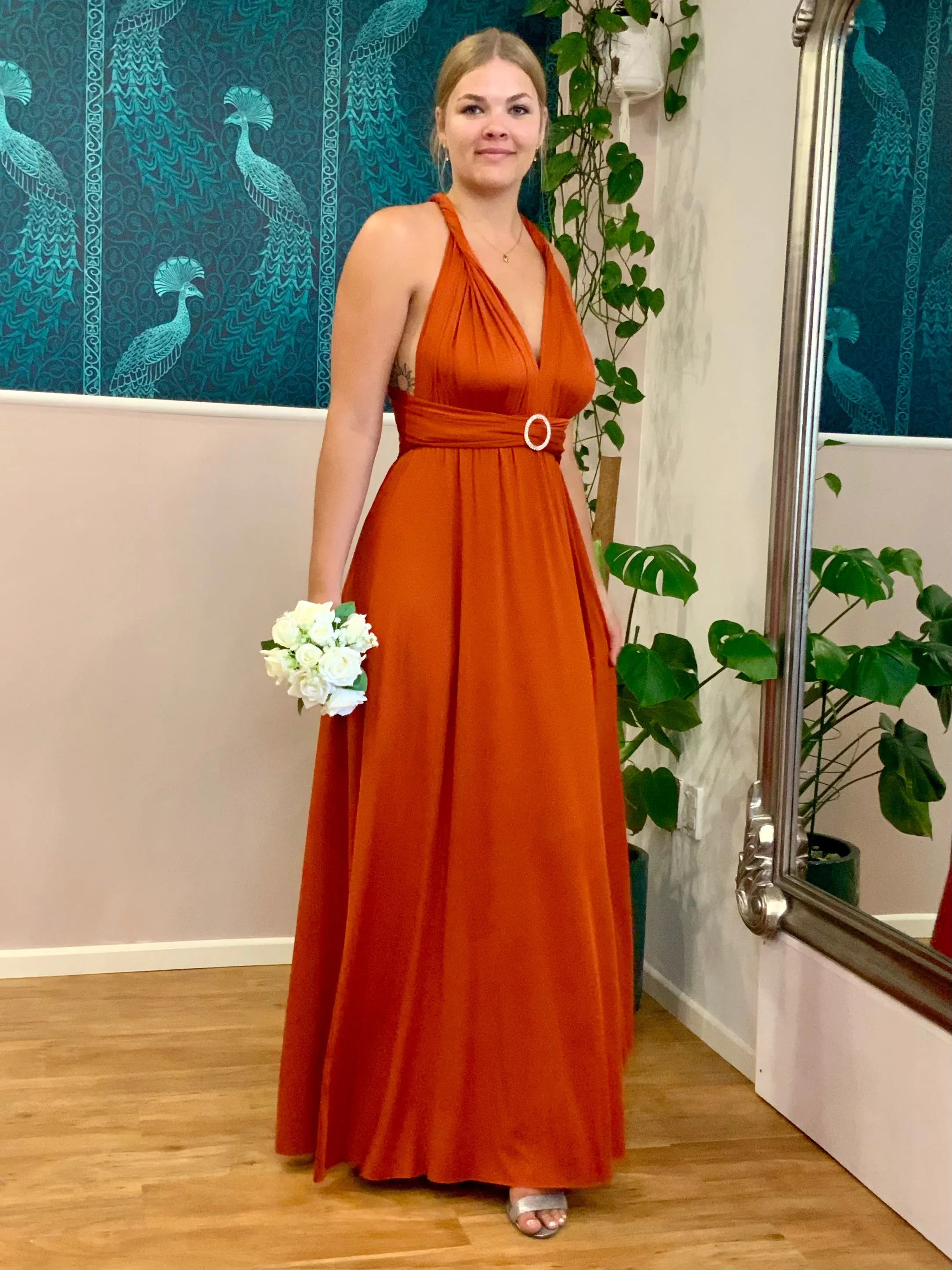 Bright Burnt Orange Infinity bridesmaid dress Express NZ wide