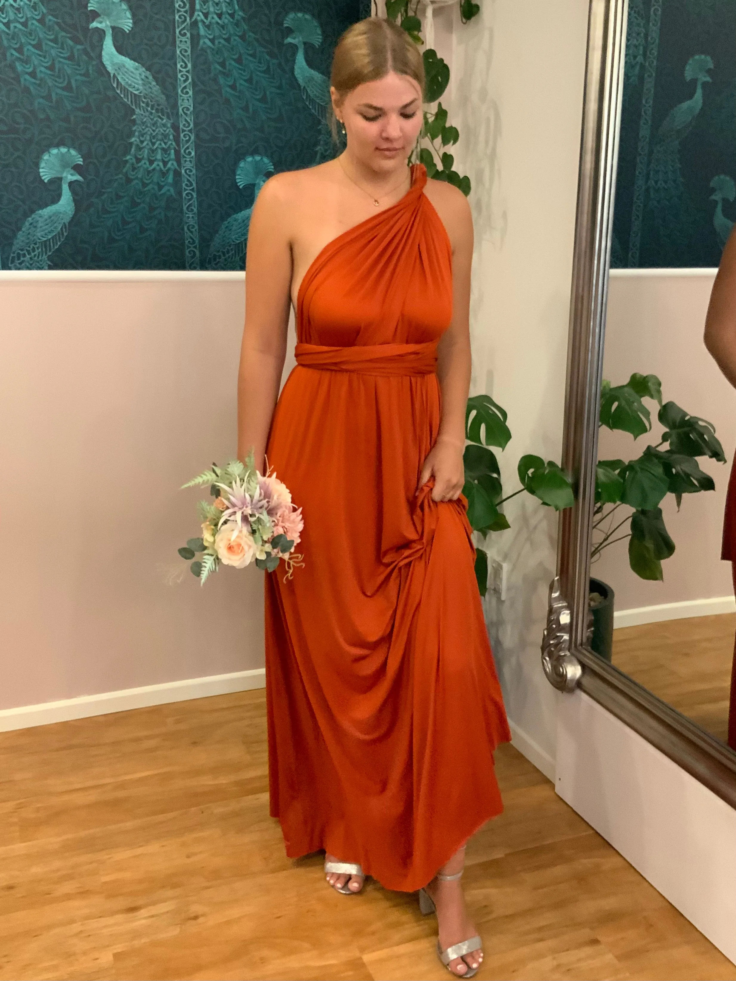 Bright Burnt Orange Infinity bridesmaid dress Express NZ wide