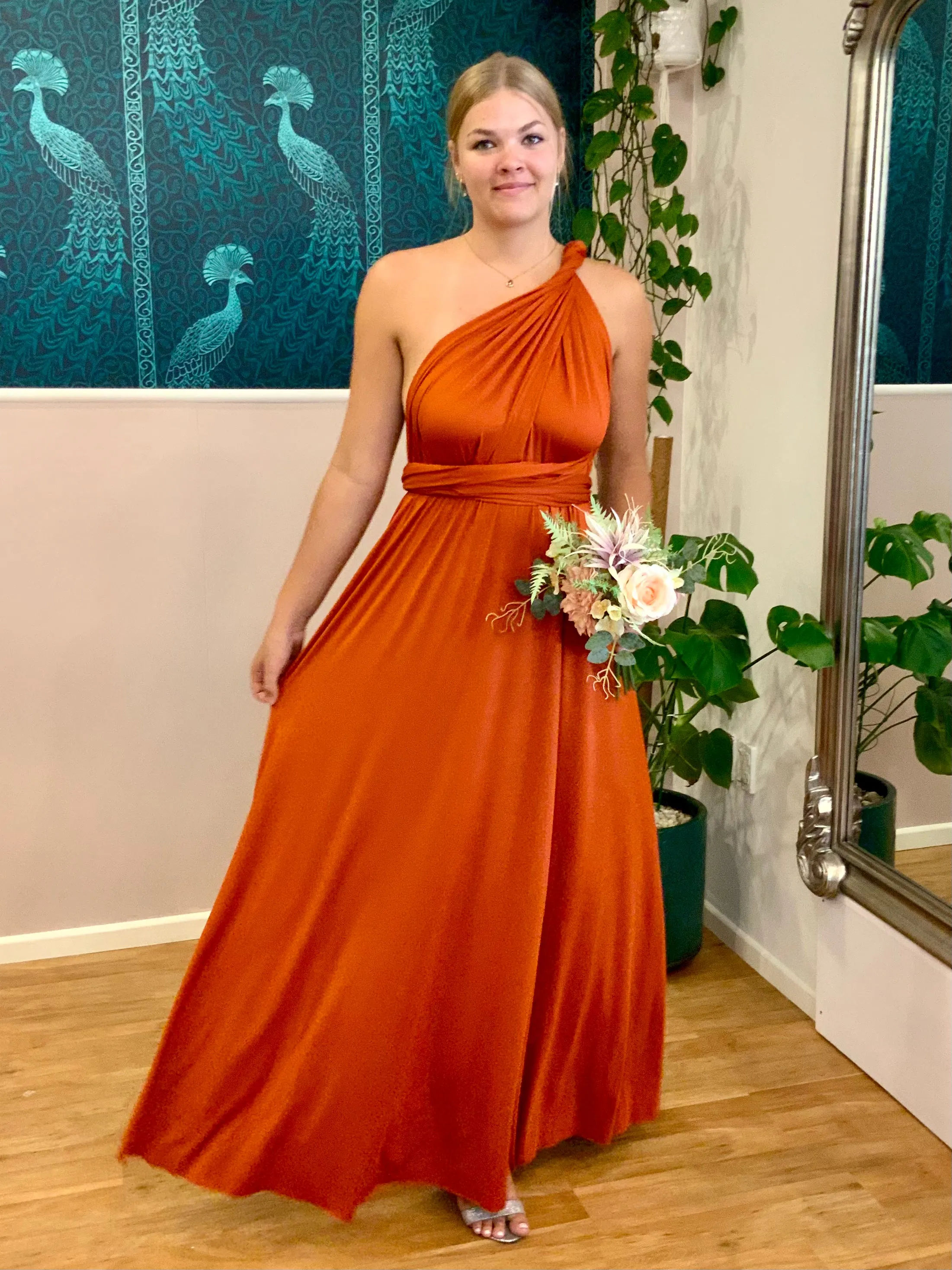 Bright Burnt Orange Infinity bridesmaid dress Express NZ wide
