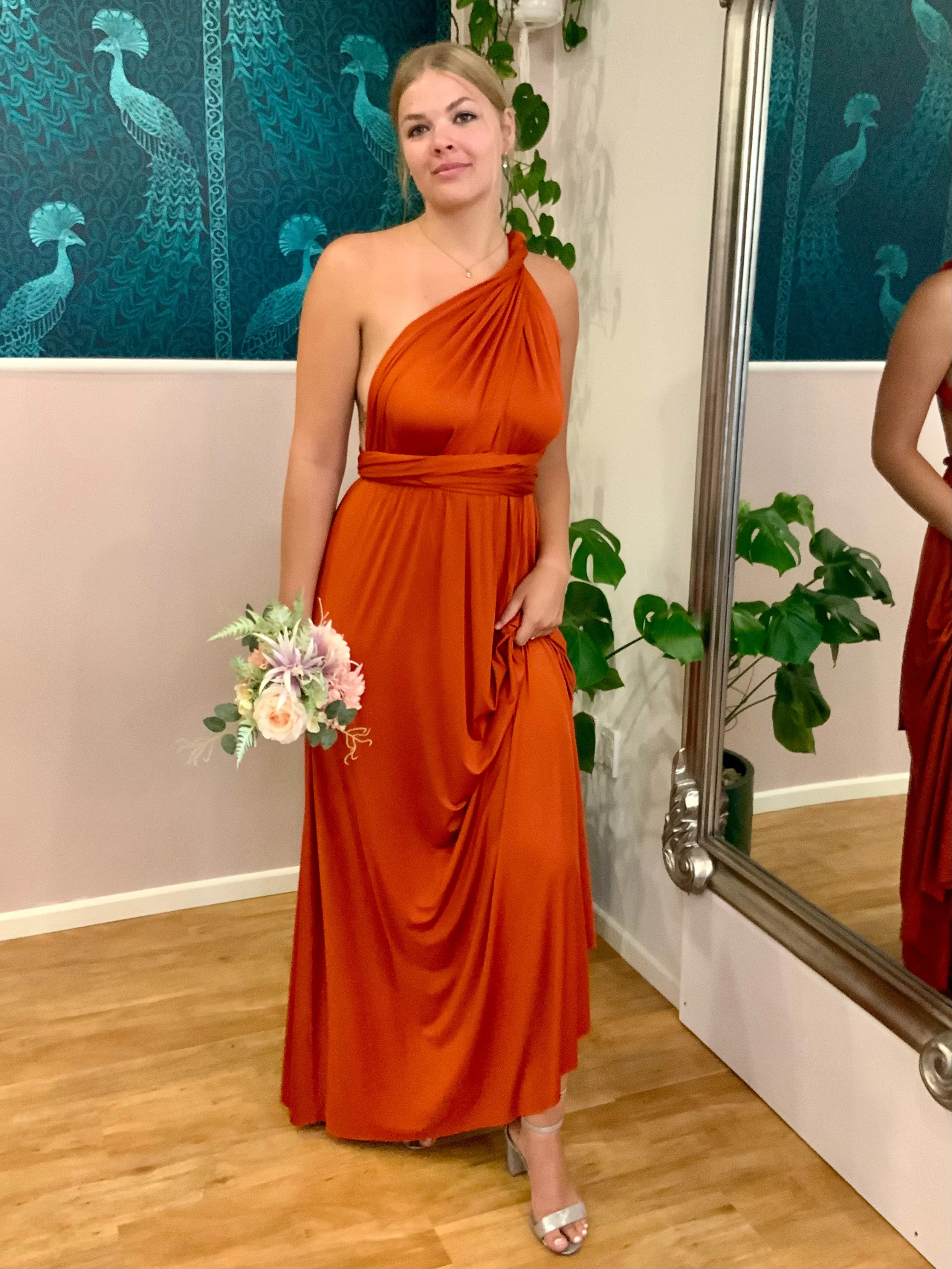 Bright Burnt Orange Infinity bridesmaid dress Express NZ wide