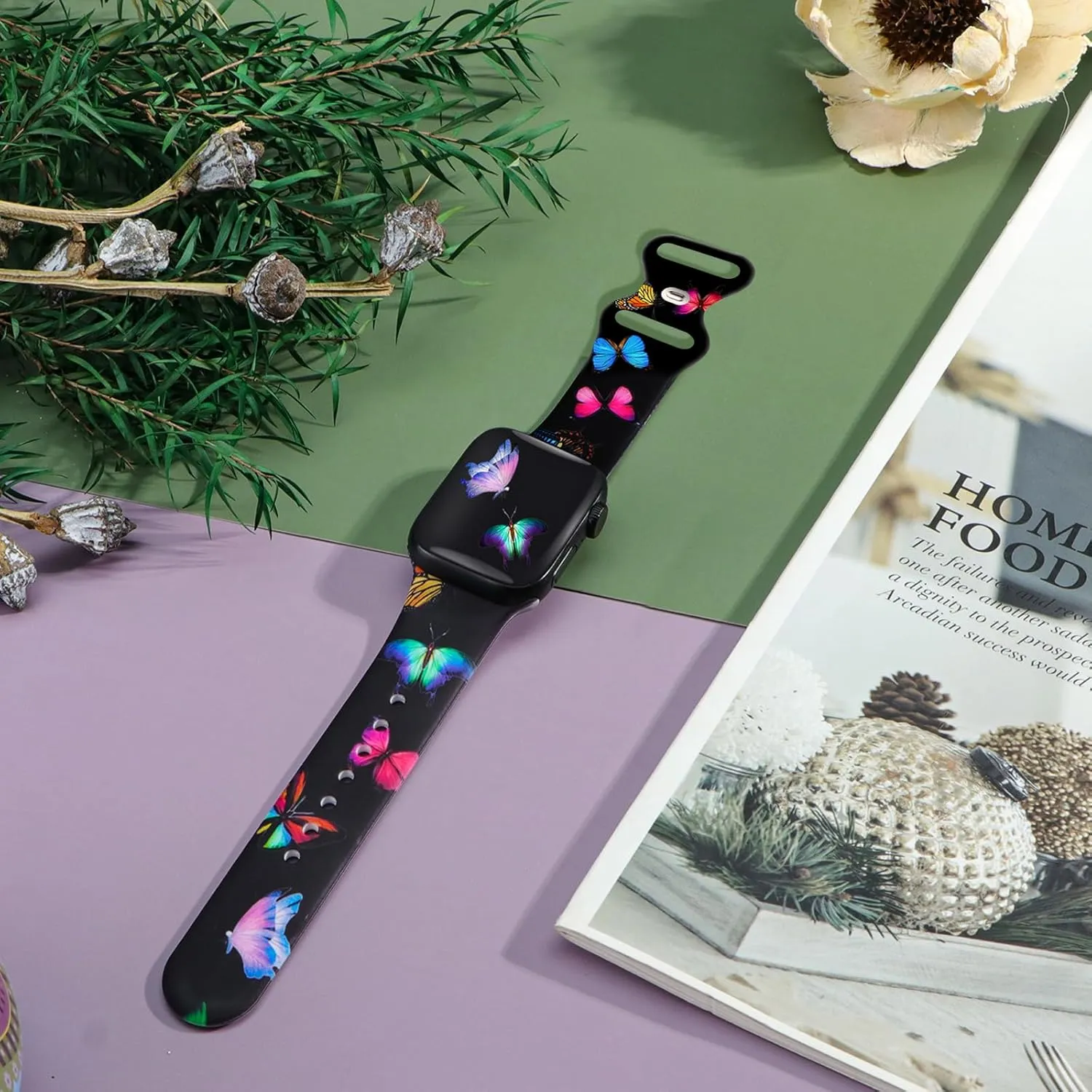Brigtlaiff Sport Band Compatible with Apple Watch Band Series 9/8/7/6/5/4/3/2/1/SE/Ultra, iWatch Bands 38mm 40mm 41mm 42mm 44mm 45mm 49mm for Women Men, Butterfly/Leopard Printed Silicone Strap Bands