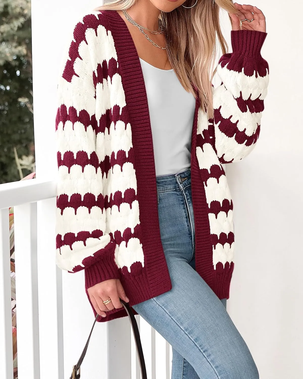 BTFBM Womens Open Front Cardigan Sweater 2024 Fall Winter Long Sleeve Loose Color Block Chunky Cable Knit Outerwear Coat